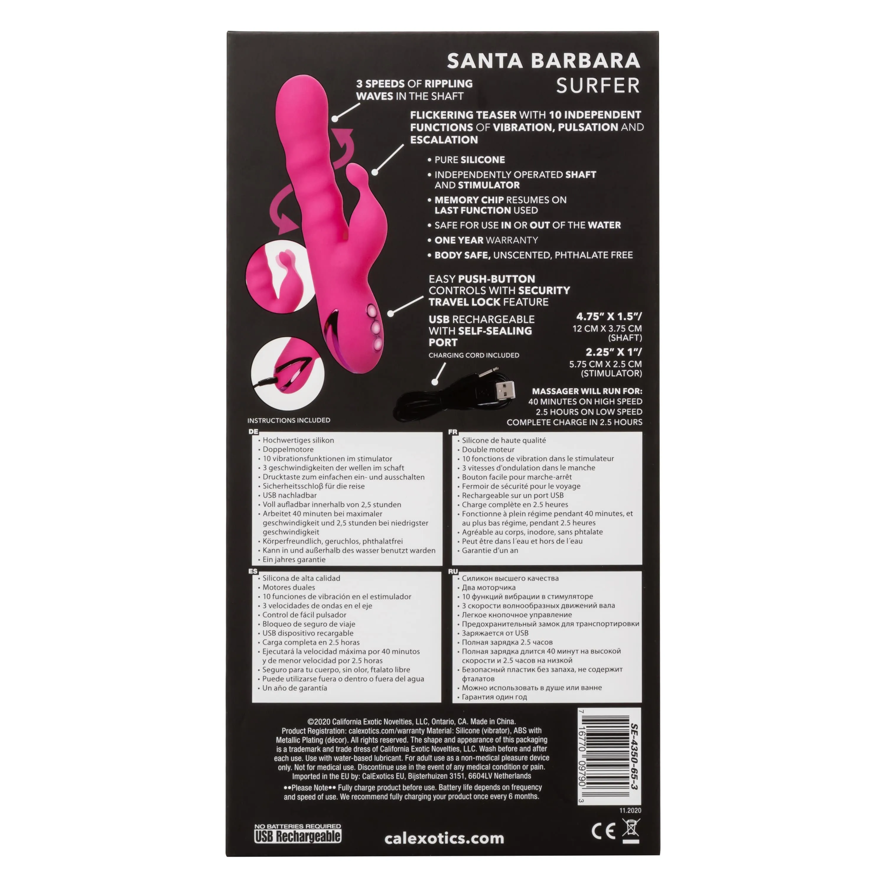 California Exotics - California Dreaming Santa Barbara Surfer Rabbit Vibrator (Pink)