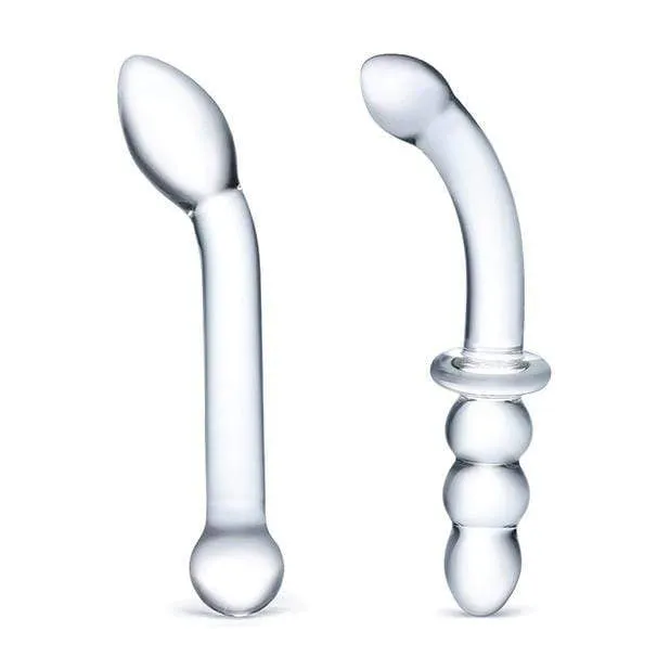 Glas - 2 pc G Spot Pleasure Glass Dildo Butt Plug Set (Clear)
