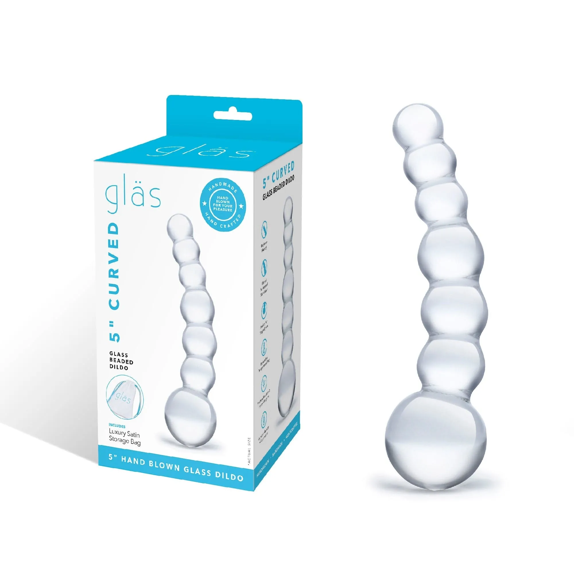 Glas - Curved Glass Beaded Hand Blown Glass Dildo 5 (Clear)