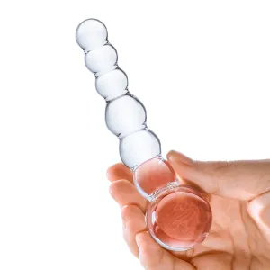 Glas - Curved Glass Beaded Hand Blown Glass Dildo 5 (Clear)