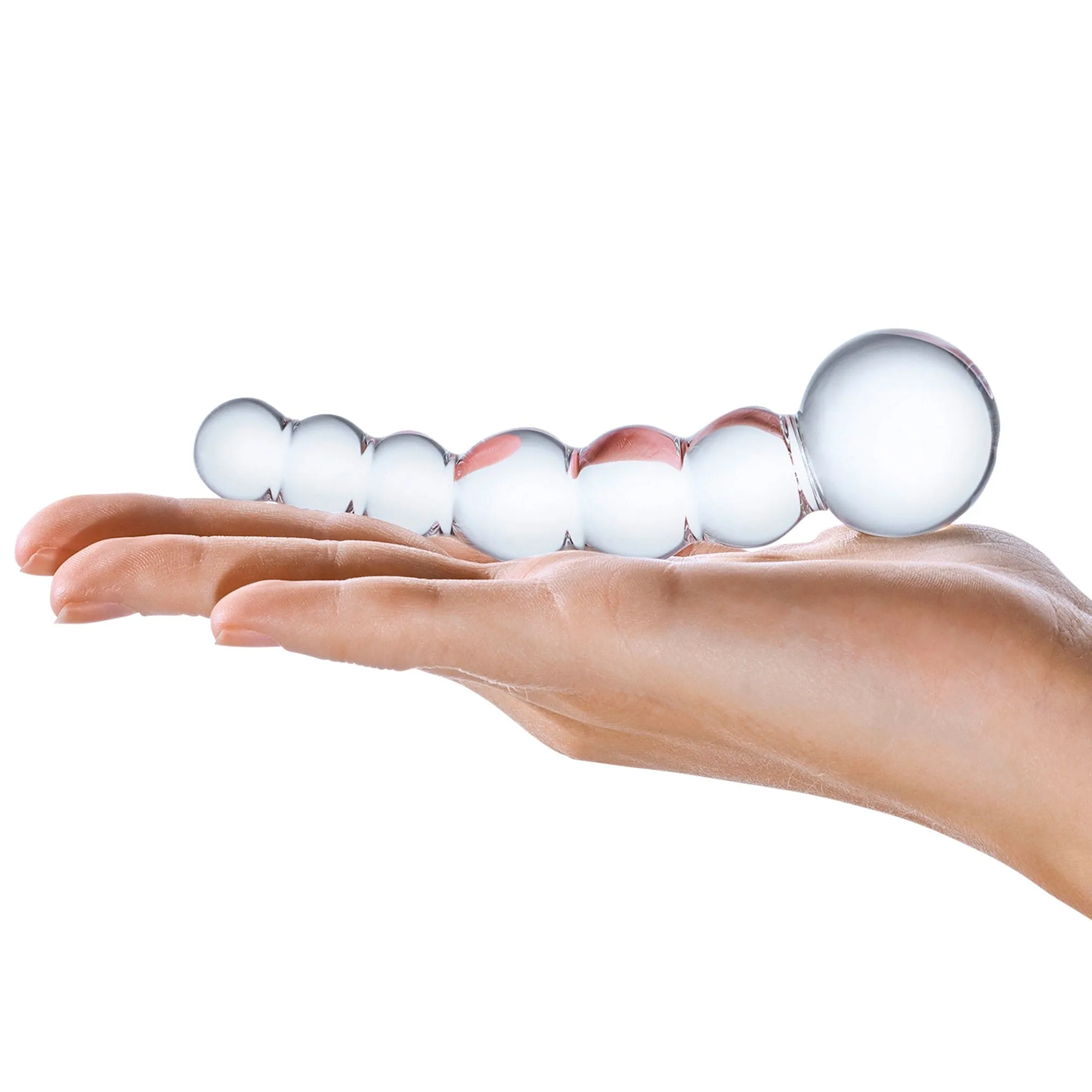 Glas - Curved Glass Beaded Hand Blown Glass Dildo 5 (Clear)