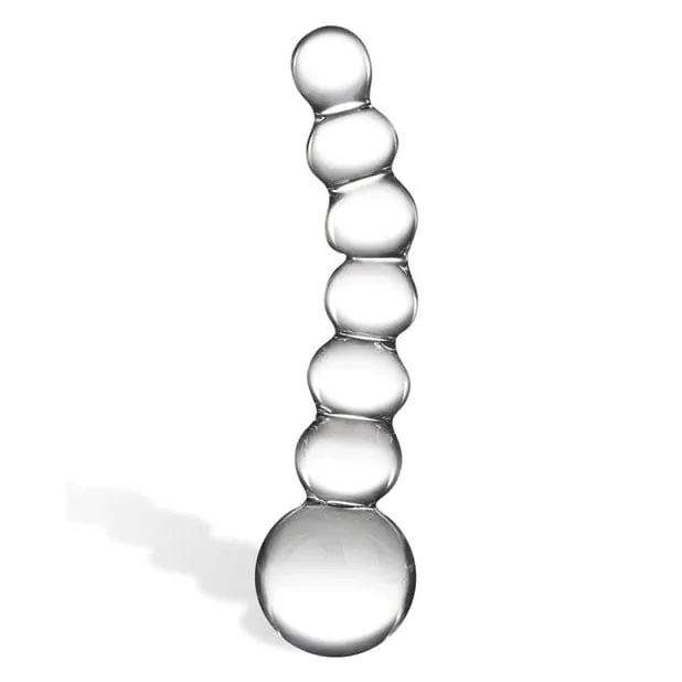 Glas - Curved Glass Beaded Hand Blown Glass Dildo 5 (Clear)