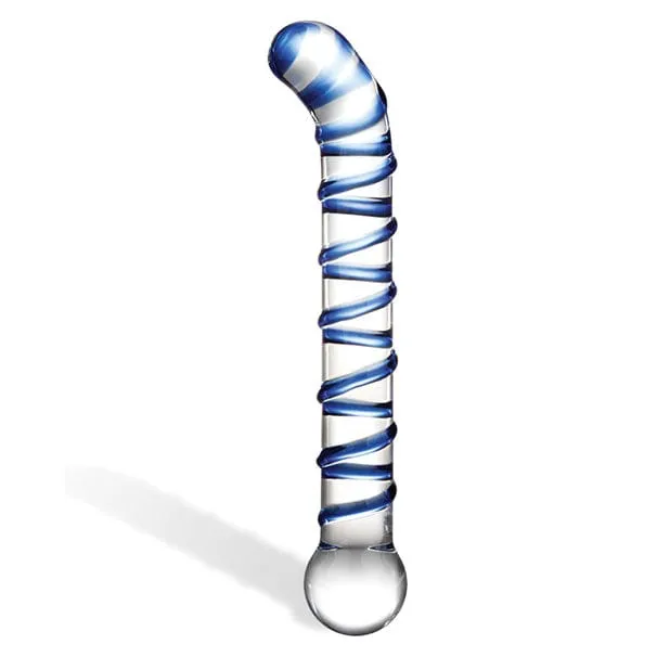 Glas - Mr Swirly G Spot Hand Blown Glass Dildo 6.5 (Clear/Blue)