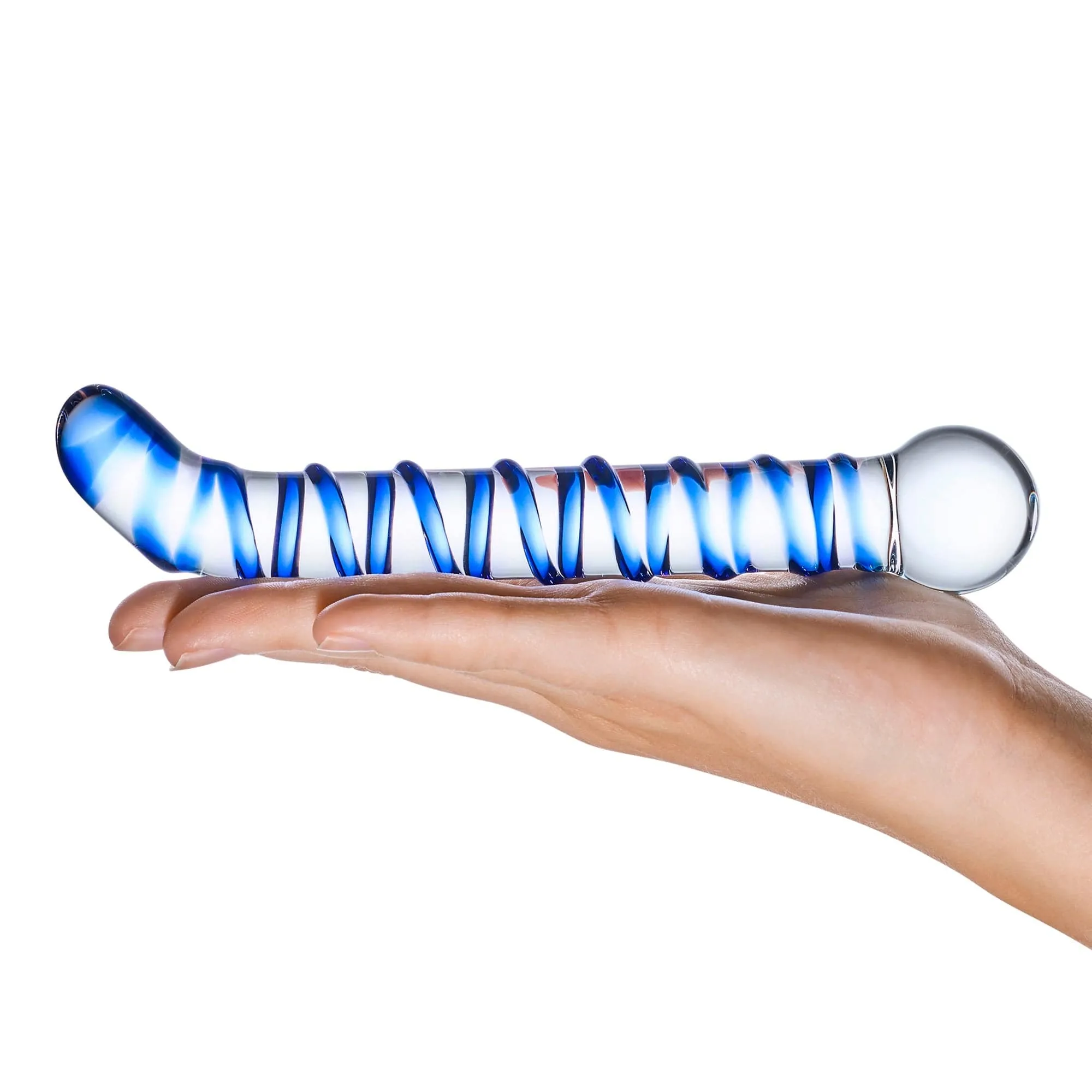 Glas - Mr Swirly G Spot Hand Blown Glass Dildo 6.5 (Clear/Blue)