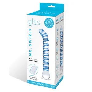 Glas - Mr Swirly G Spot Hand Blown Glass Dildo 6.5 (Clear/Blue)