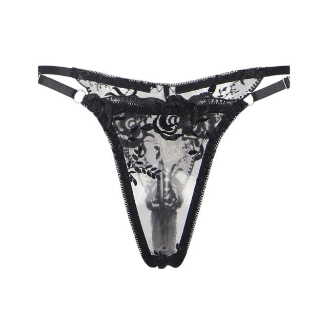 Lenjerie sexy 3 piese SUBBLIME. set cu sutien. chilot tanga și portjartier. design cu plasă și trandafiri. culoare negru. mărime S/M (R81122)