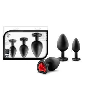 Luxe 3-Piece Bling Plug Training Kit with Red Gem Base Black