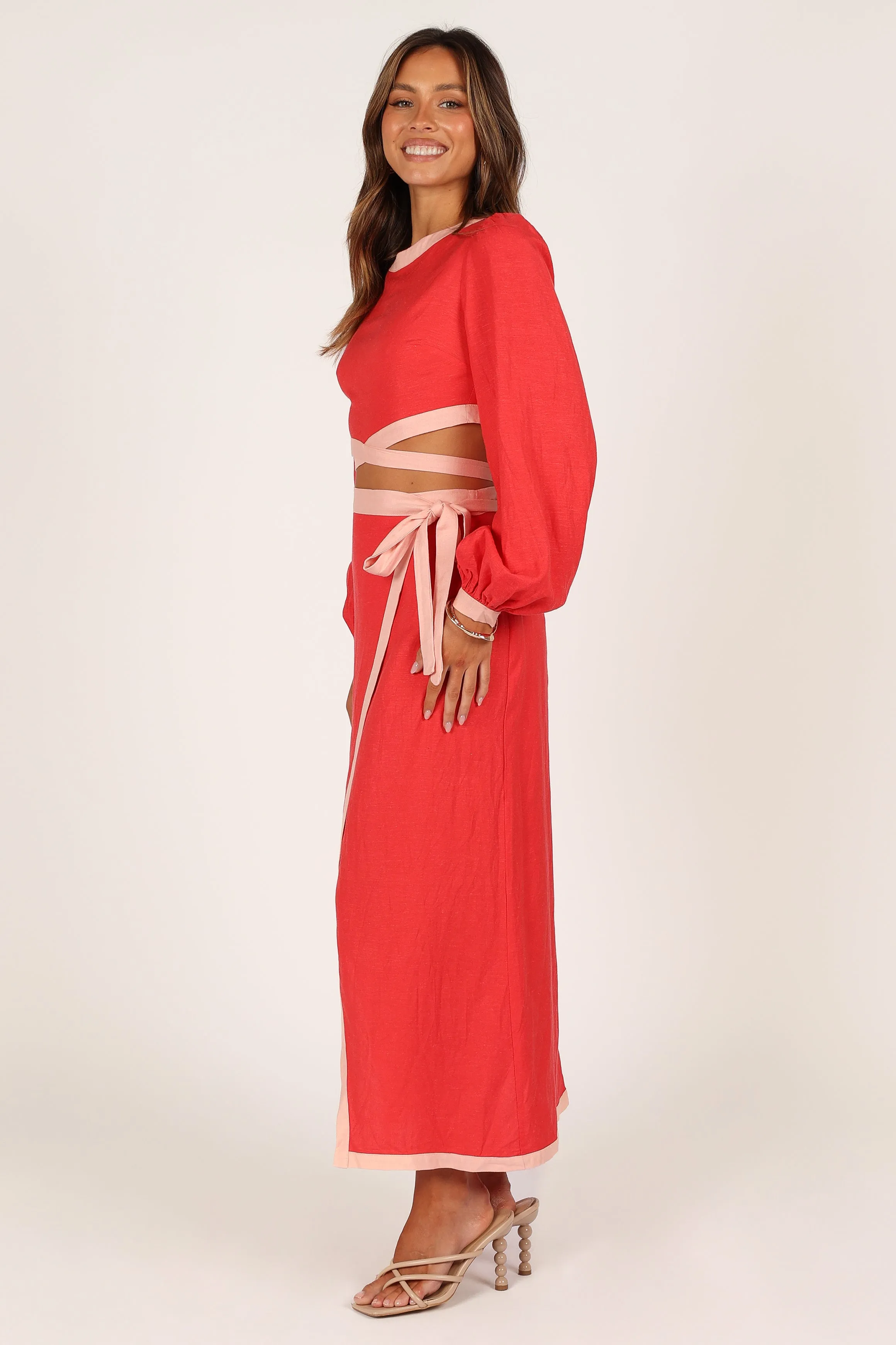 Maya Wrap Skirt Set - Red