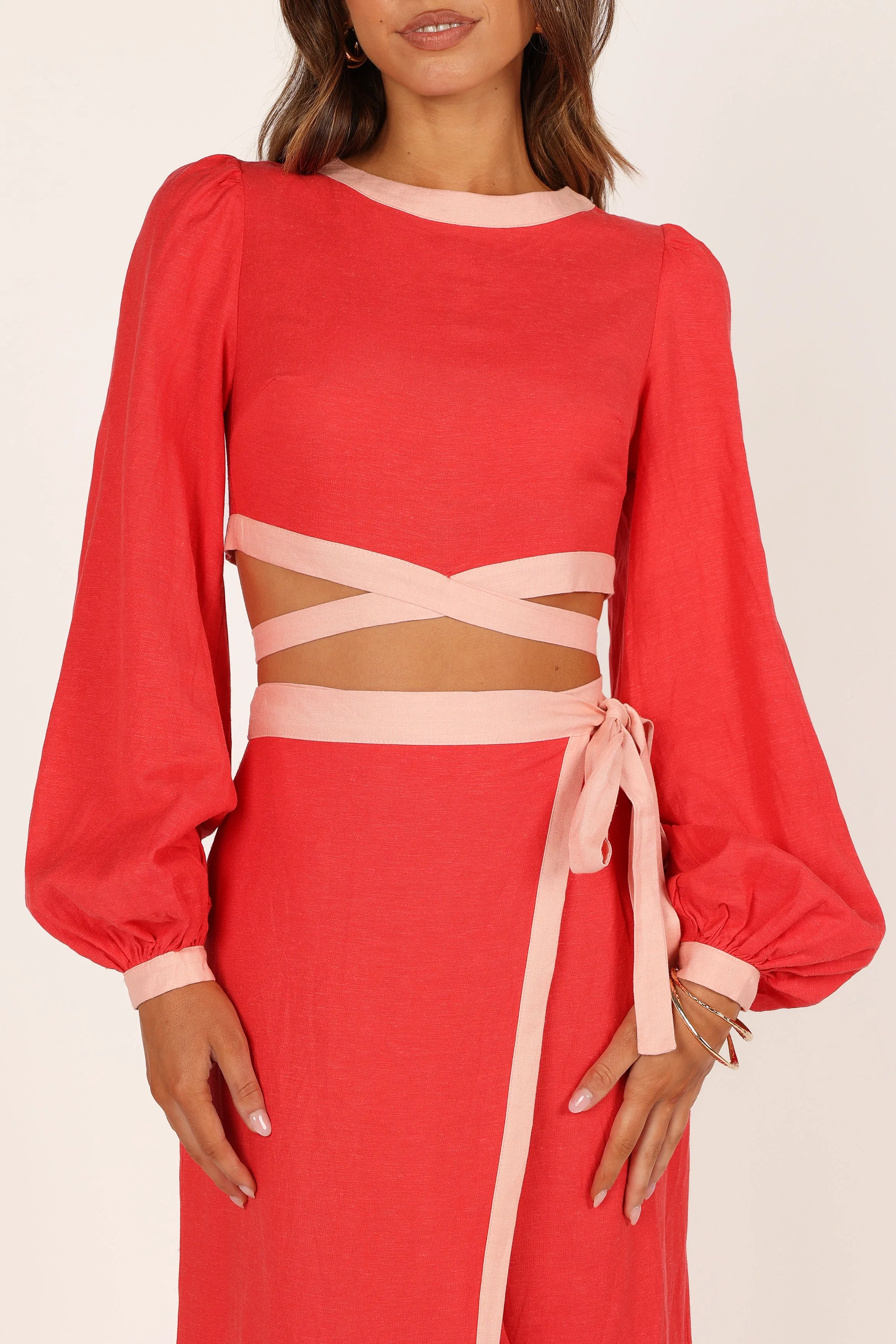 Maya Wrap Skirt Set - Red