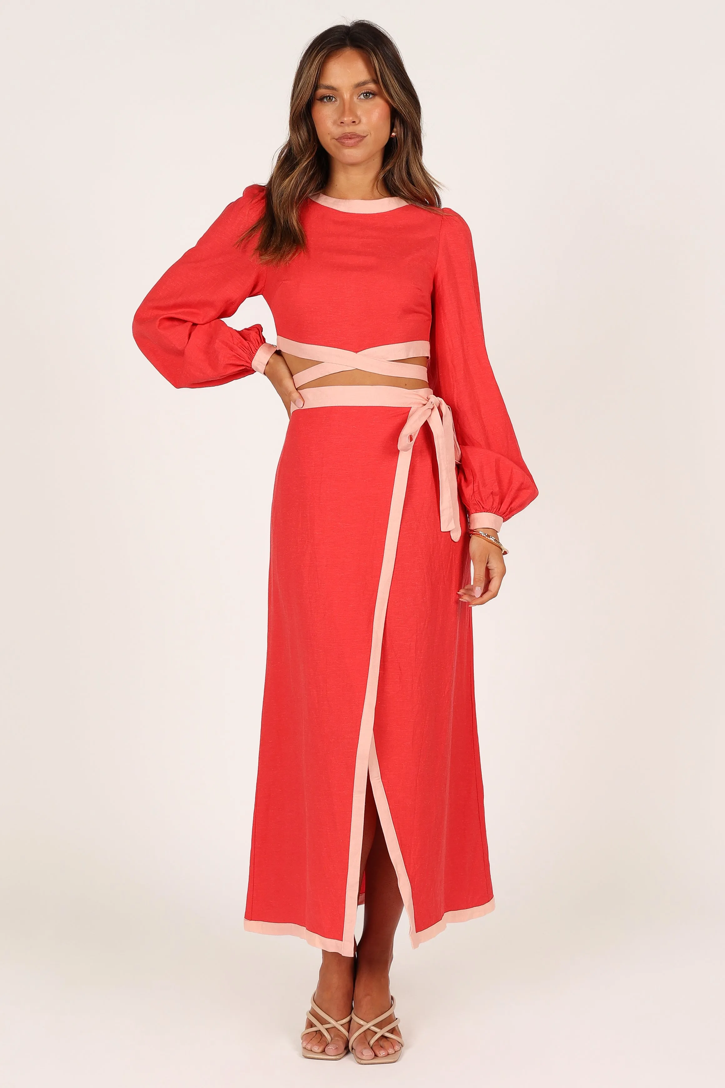 Maya Wrap Skirt Set - Red
