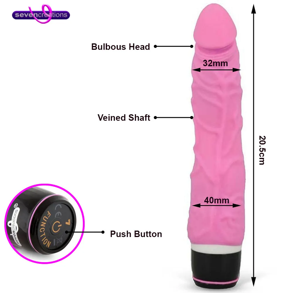 Seven Creations Silicone Classic 20.5cm Vibrating Dildo Pink