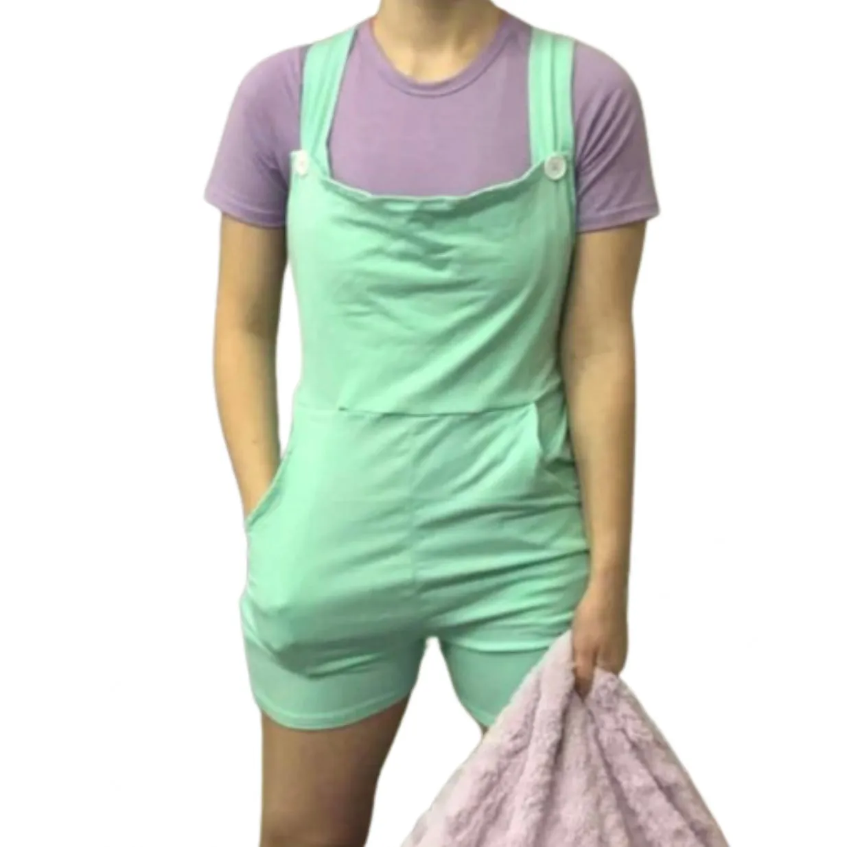 Shortalls Romper with Pockets Soft Green Cotton