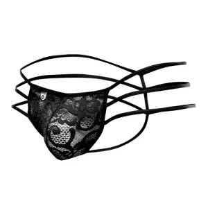 Triple Lace String Thong Black L/Xl