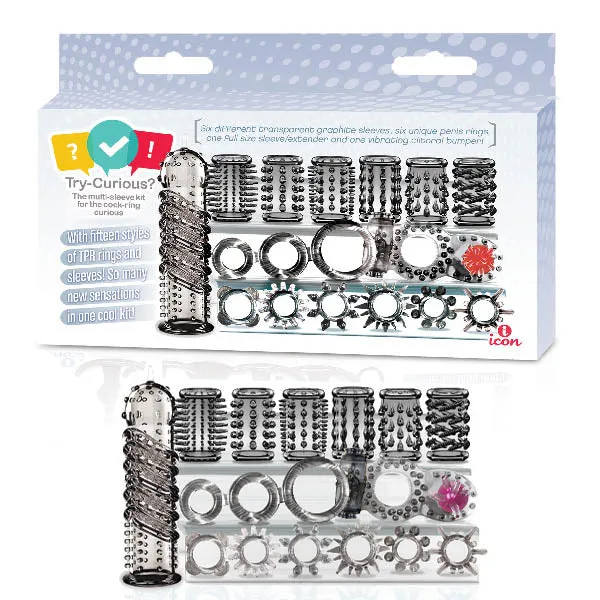 Try-Curious Cock Ring and Sleeve Set 15-pieces Couples Sex Toy Kit